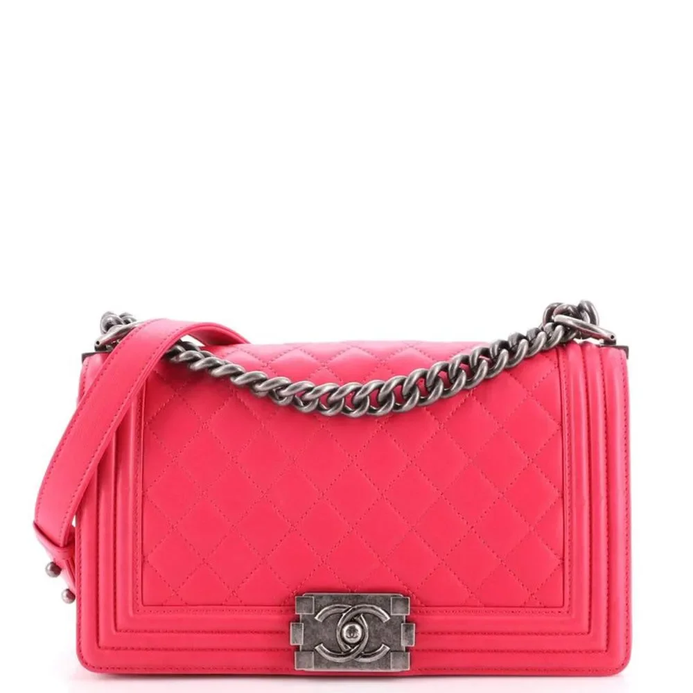 Chanel Boy Flap Bag Quilted Lambskin Old Medium Pink